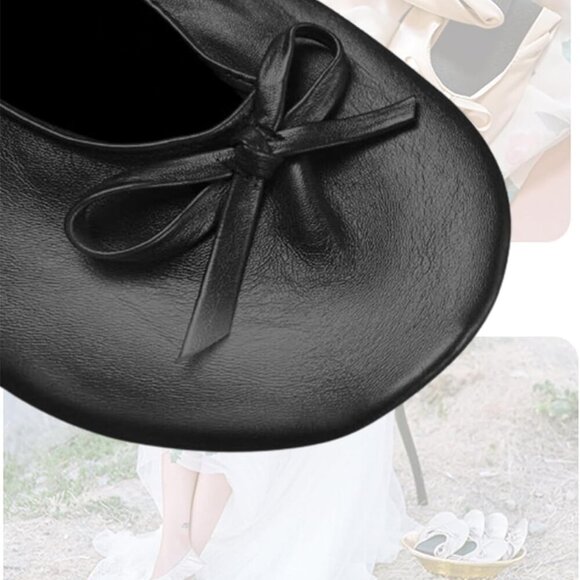 Foldable Ballet Flats Women Leather Rubber Sole Travel Shoes for Weddings - Picture 4 of 6